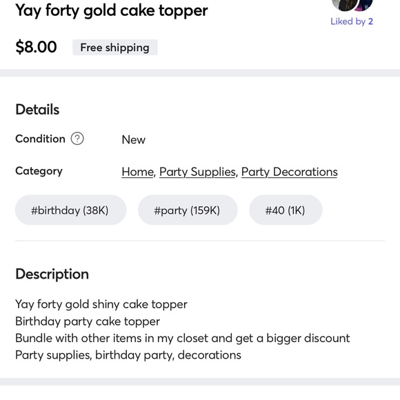 “ Yay Forty ” gold glitter acrylic Cake topper - Picture 4 of 4